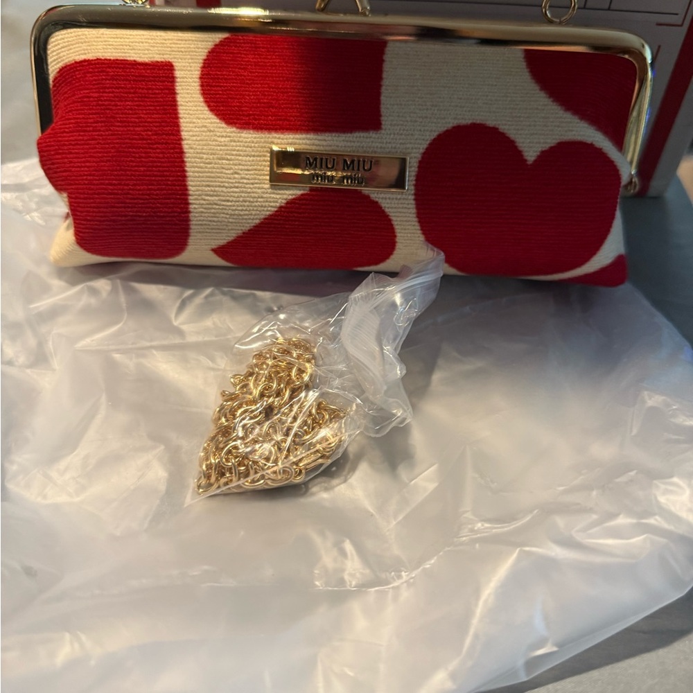 Miu Miu Red And White Clutch With Wristlet Or Cha… - image 2